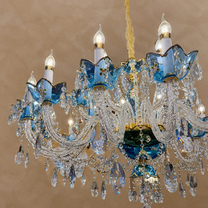 French Romantic Blue Crystal Designer Chandelier for Bedroom/Living Room/Dining Room