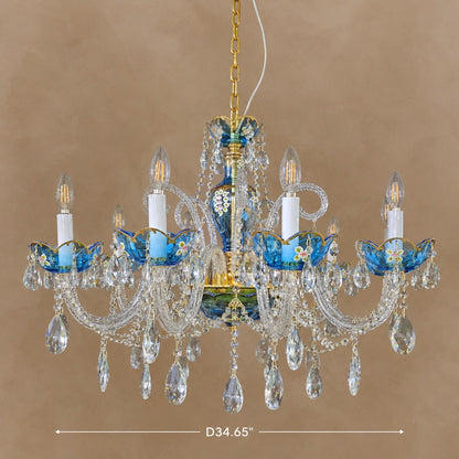 French Romantic Blue Crystal Designer Chandelier for Bedroom/Living Room/Dining Room