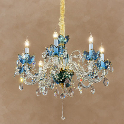 French Romantic Blue Crystal Designer Chandelier for Bedroom/Living Room/Dining Room