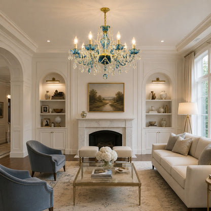 French Romantic Blue Crystal Designer Chandelier for Bedroom/Living Room/Dining Room