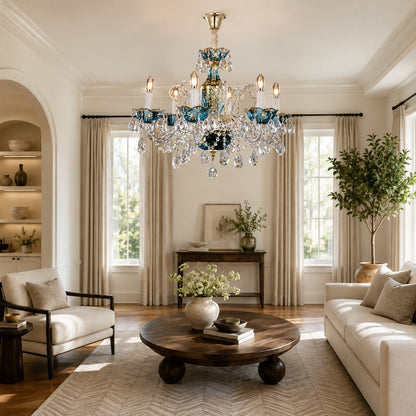 French Romantic Blue Crystal Designer Chandelier for Bedroom/Living Room/Dining Room