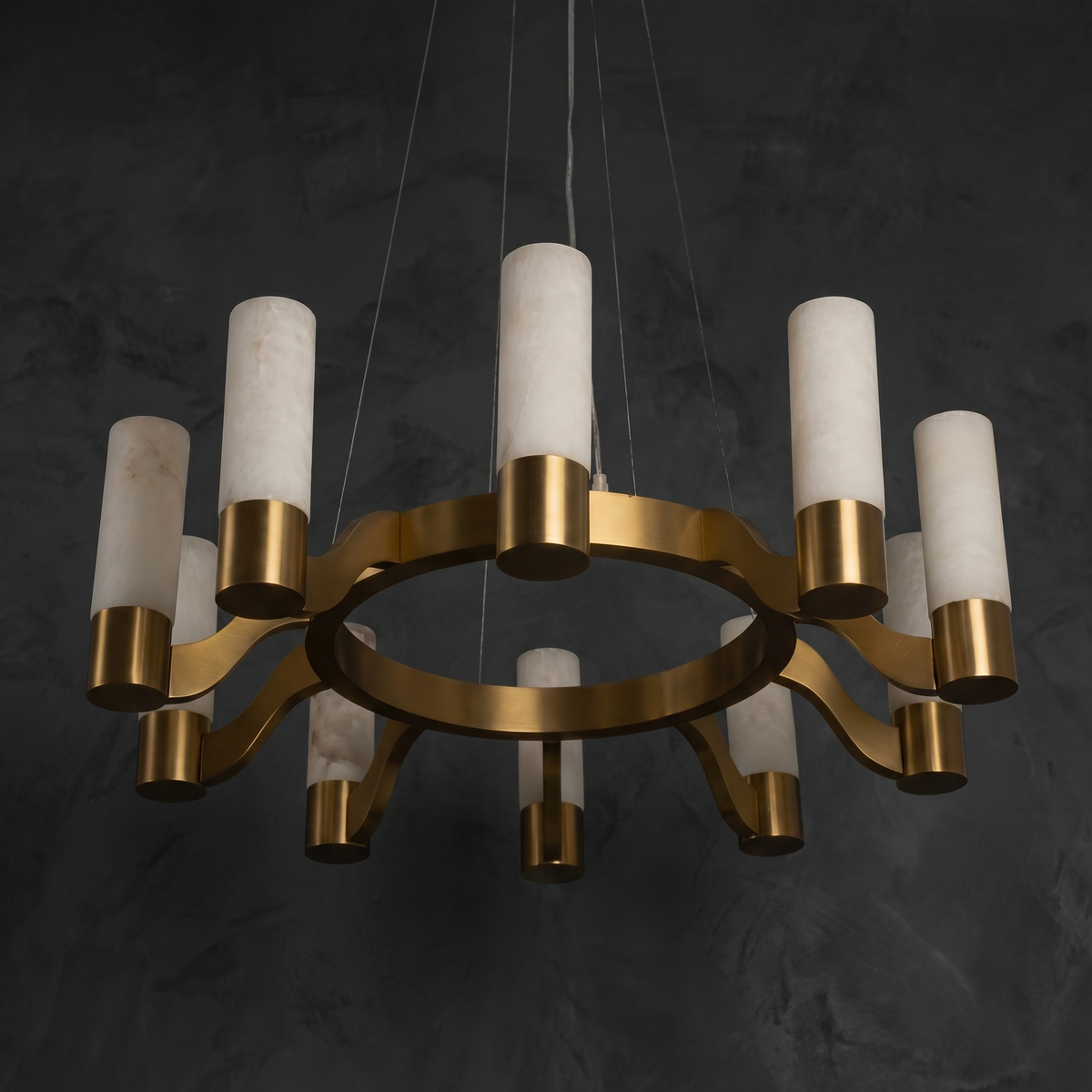 Alabaster Hanging Light Fixtures in a dining room