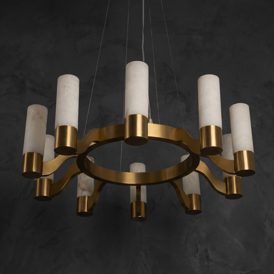 Alabaster Hanging Light Fixtures in a dining room