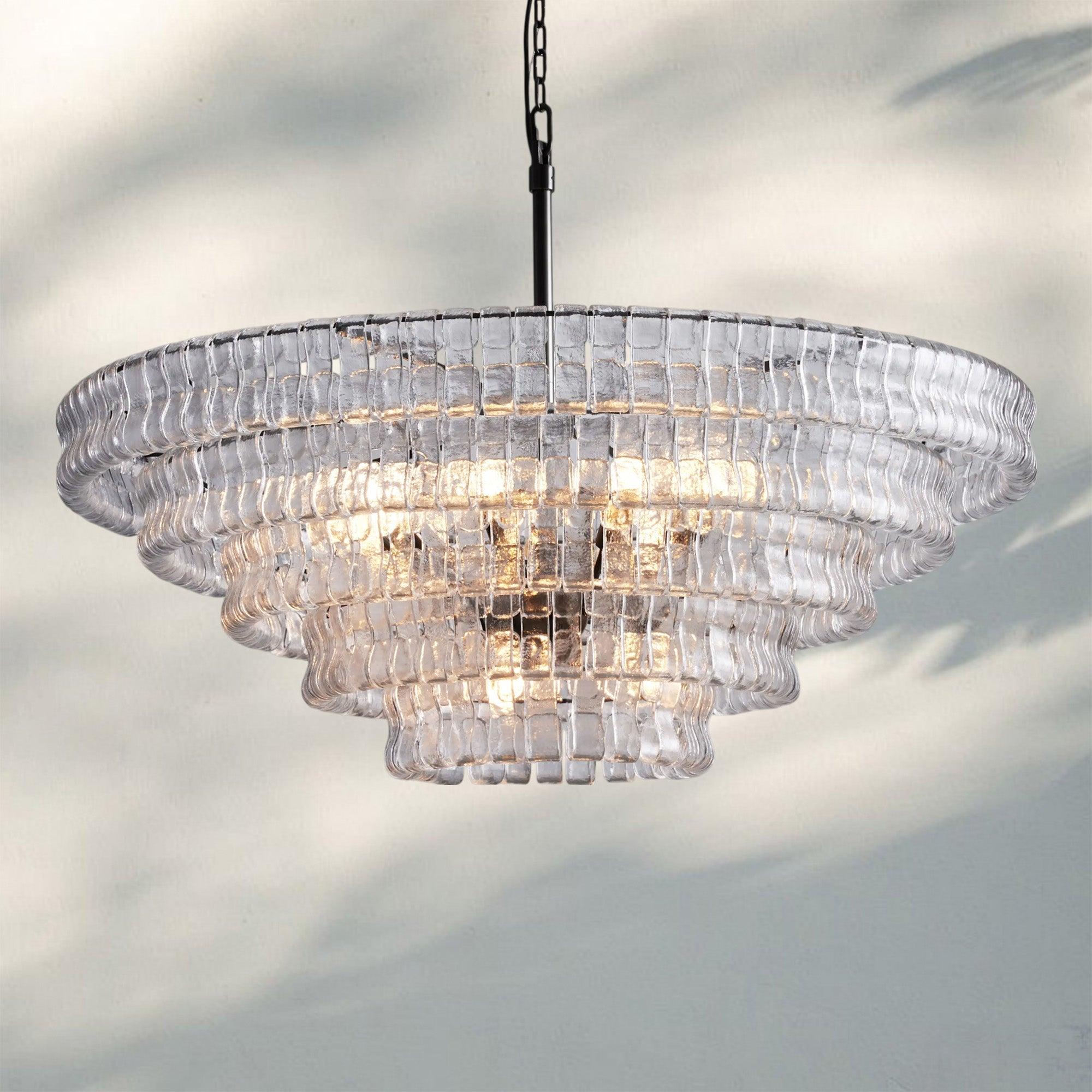 Ghiaccio Glass Round Chandelier 24" 36" 48" 60" - 5 - Tier 48"BronzeClearBlushlighting