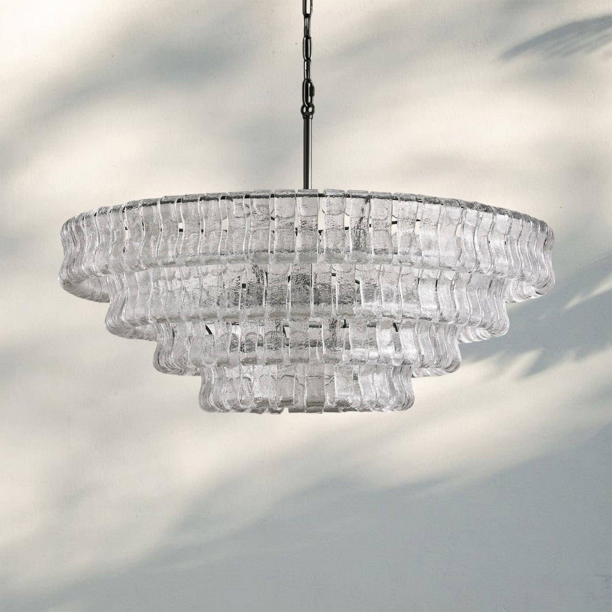 Ghiaccio Glass Round Chandelier 24" 36" 48" 60" - 3 - Tier 24"BrassSmokeBlushlighting
