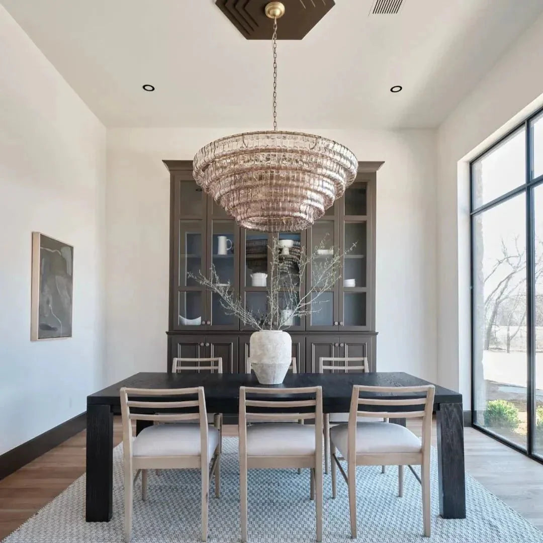 Ghiaccio Glass Round Chandelier 24" 36" 48" 60" - 3 - Tier 24"BronzeSmokeBlushlighting