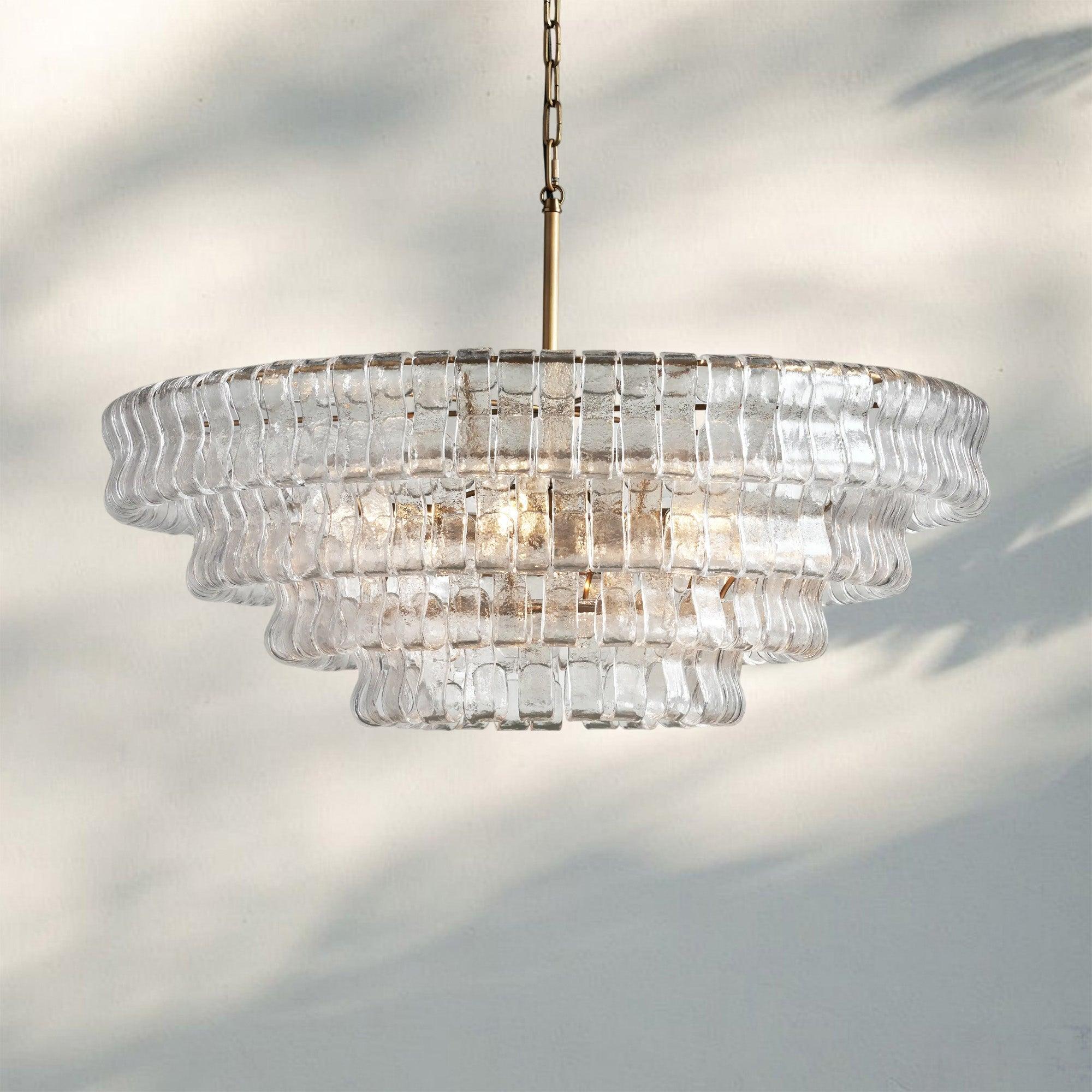 Ghiaccio Glass Round Chandelier 24" 36" 48" 60" - 4 - Tier 36"BrassClearBlushlighting