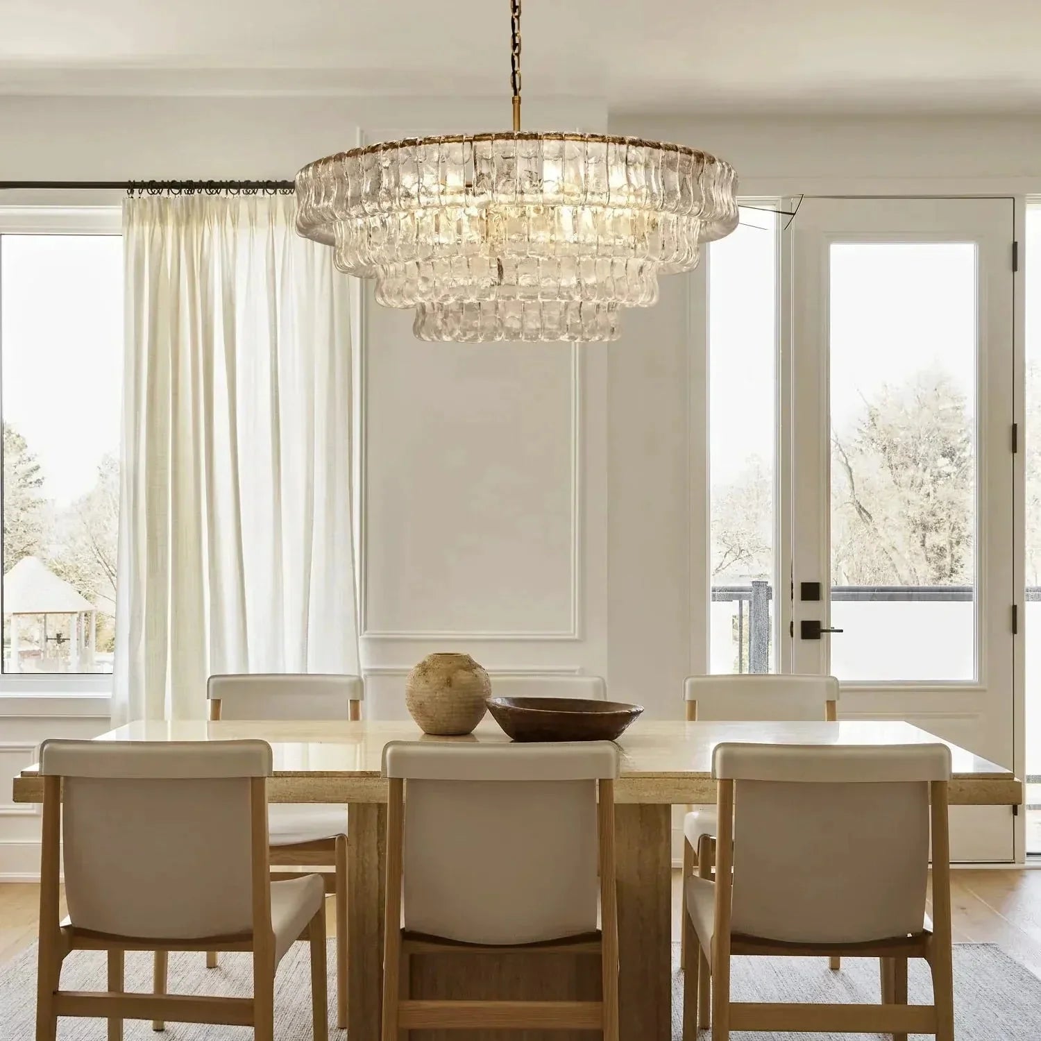 Ghiaccio Glass Round Chandelier 24" 36" 48" 60" - 3 - Tier 24"BrassClearBlushlighting