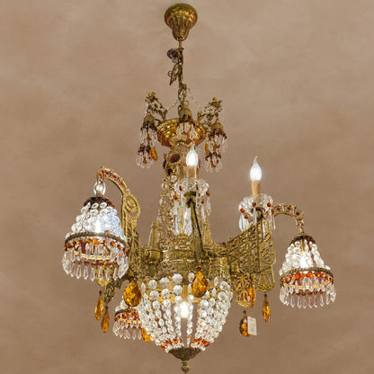 Gilded Baroque Splendor in Amber Flame Crystal Chandelier
