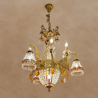 Gilded Baroque Splendor in Amber Flame Crystal Chandelier
