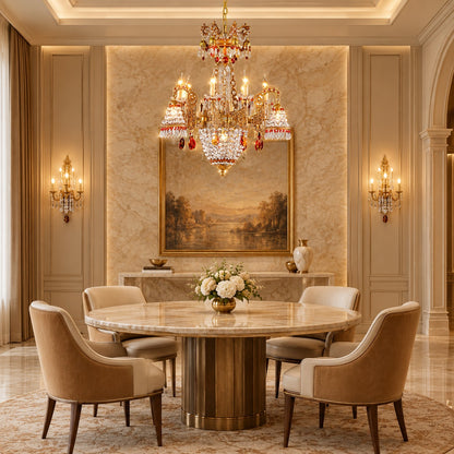 Gilded Baroque Splendor in Amber Flame Crystal Chandelier