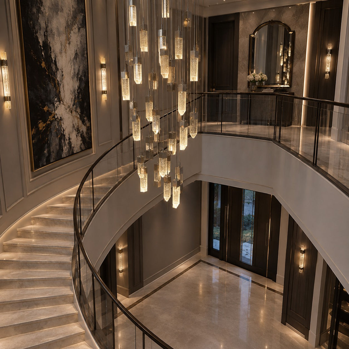 Glacier Bubble Crystal Long Staircase Chandelier 19.7"-47.2"