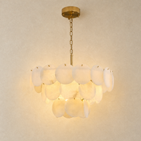 26" Natural Alabaster Round Chandelier - lit