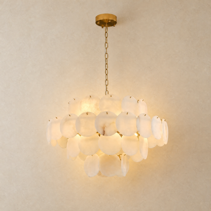 Natural Alabaster 31.5" Round Chandelier - lit