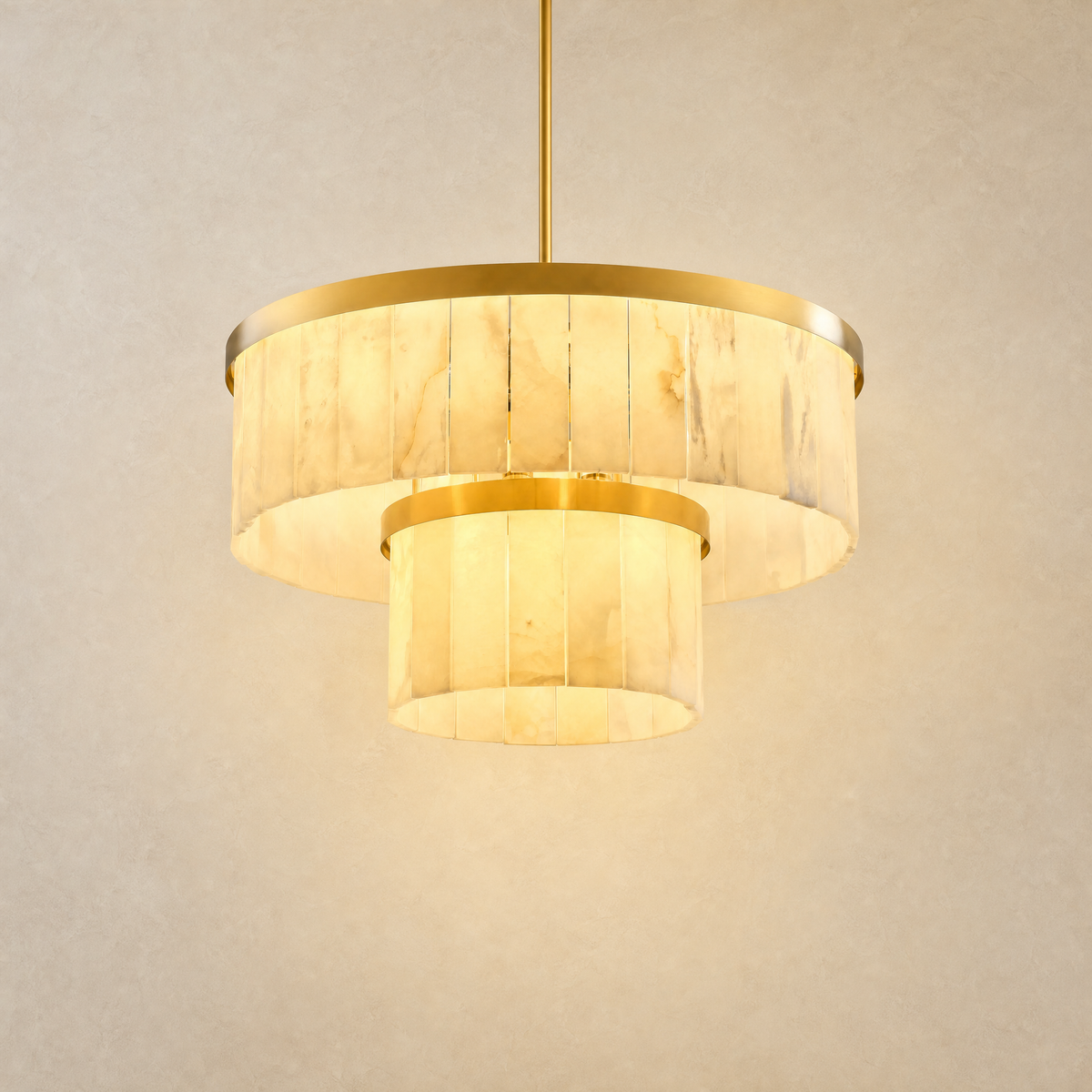 24" 2-Tier Alabaster Round Chandelier - Gold - lit