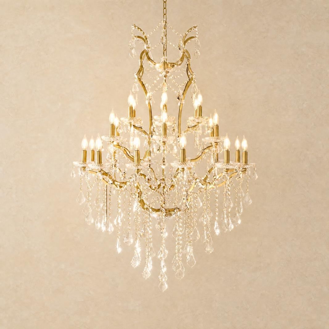 37.4" 24-Light Maria Theresa Crystal Chandelier - Gold - lit