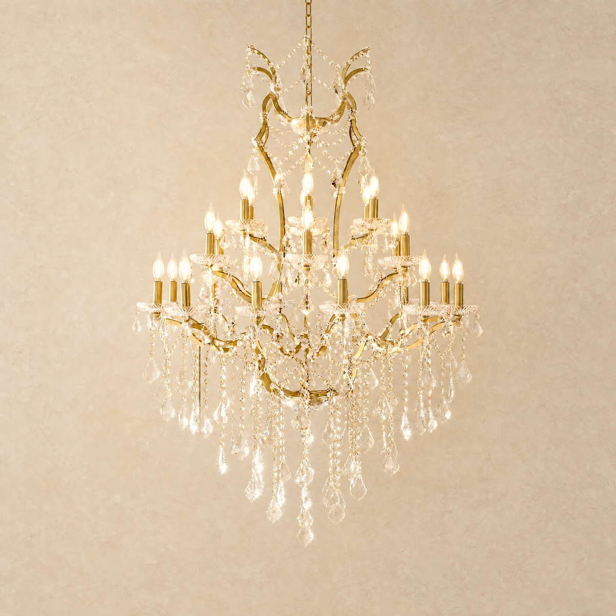 37.4" 24-Light Maria Theresa Crystal Chandelier - Gold - lit