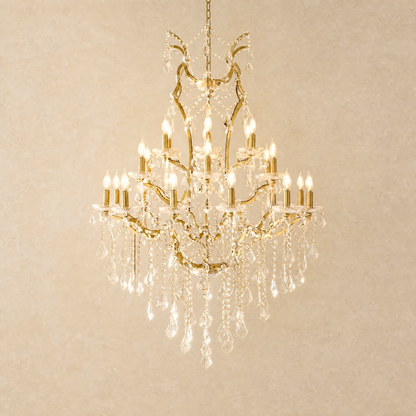 37.4" 24-Light Maria Theresa Crystal Chandelier - Gold - lit