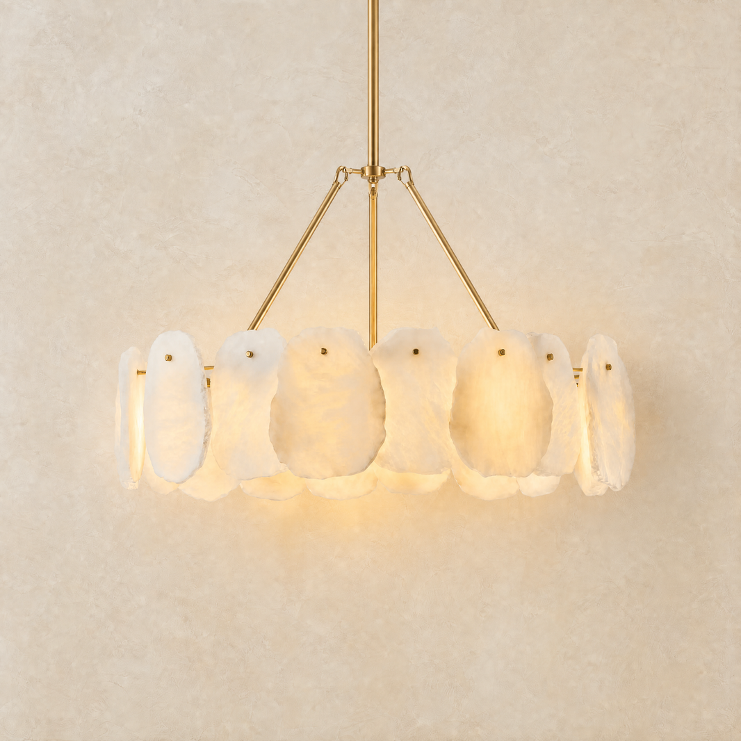 24" Alabaster Round Chandelier - lit
