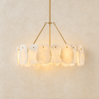 24" Alabaster Round Chandelier - lit