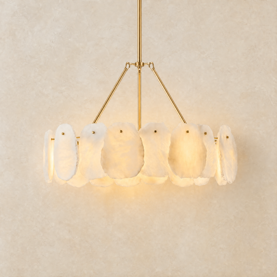 24" Alabaster Round Chandelier - lit