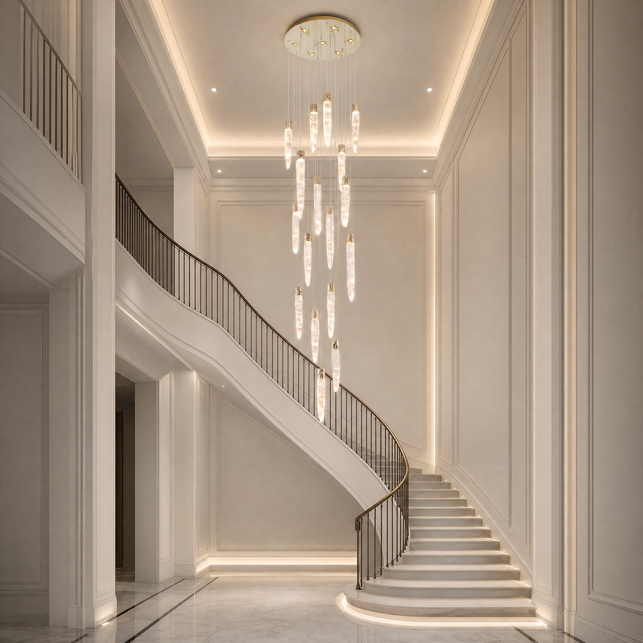 Halsey Icicle Crystal Glass Stairwell Chandelier 47" D (4)