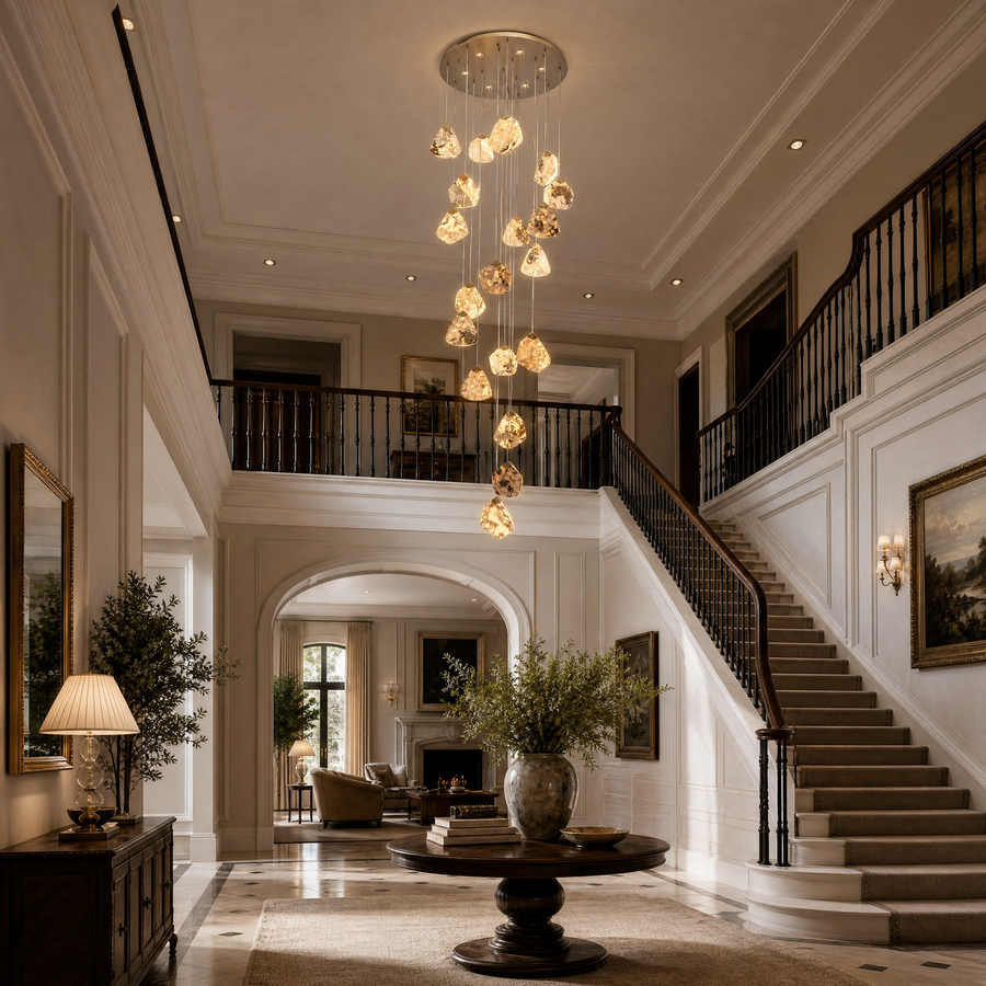 Natural Stone Chandelier in a foyer