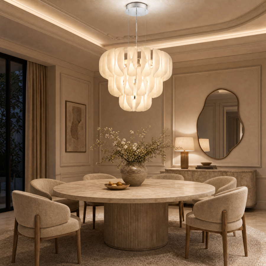 Modern Glass Chandelier in chrome