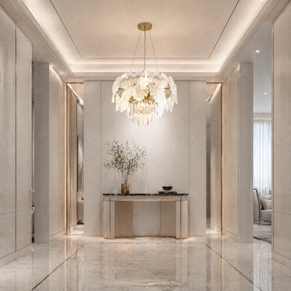 Crystal Contemporary Chandelier in a foyer