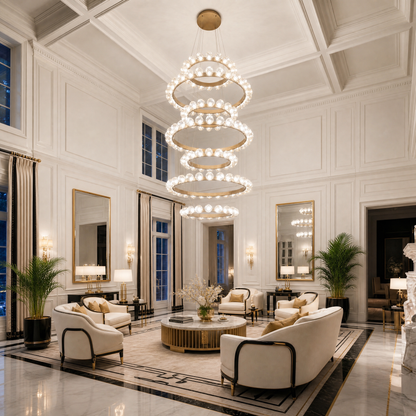 Chandelier For High Ceiling in a dining room