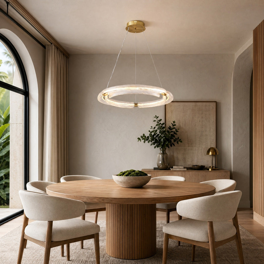 Glass Chandelier in a dining room