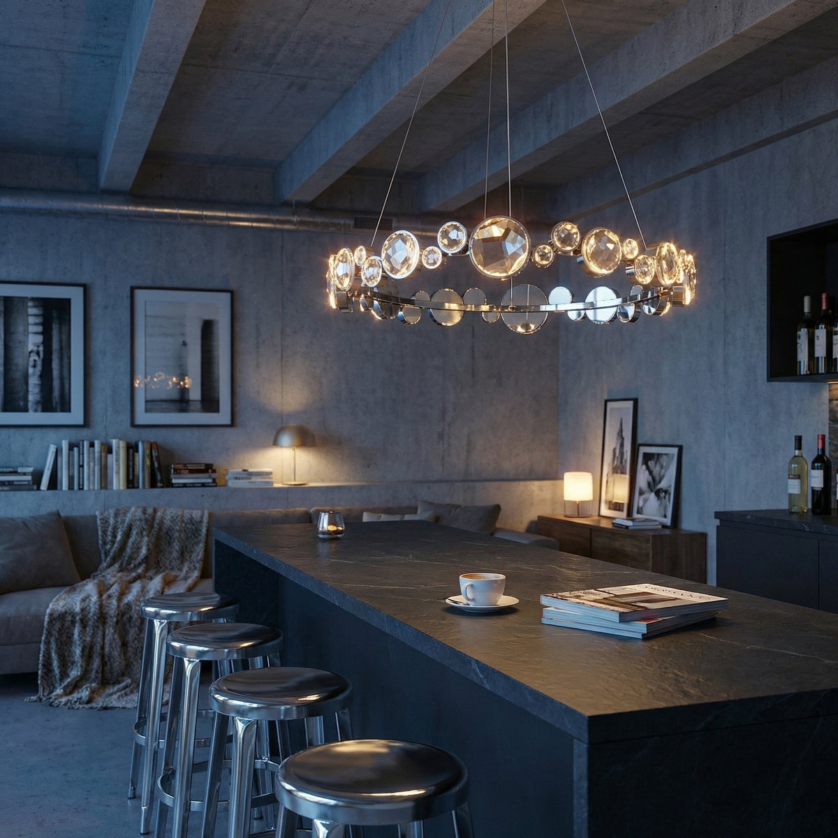 Eclipse Round Crystal Modern Chandelier - scene 3