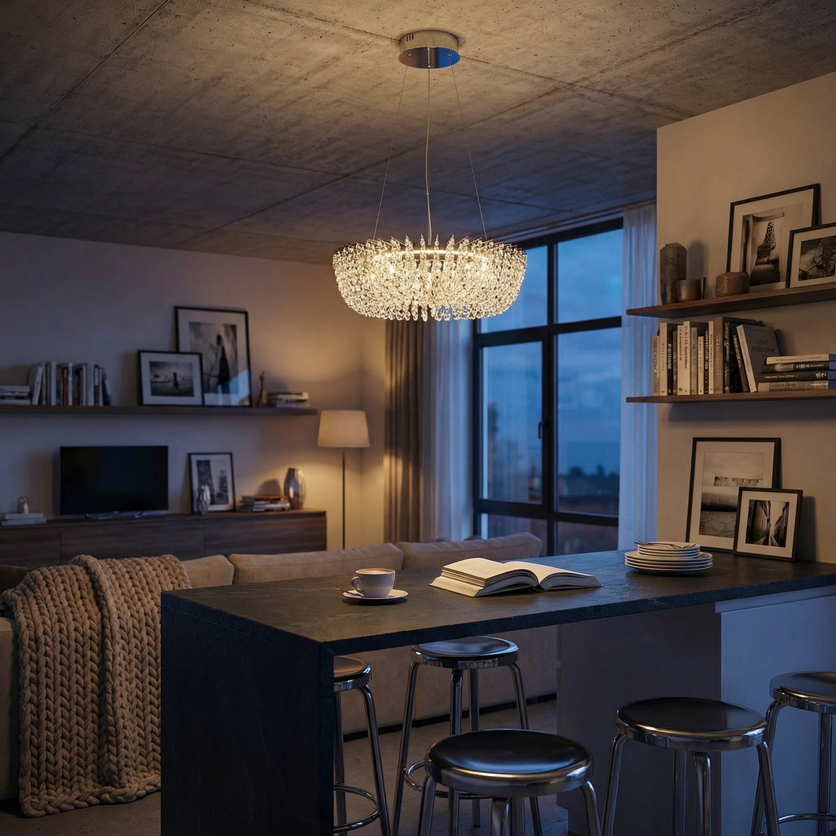 Stella Round Crystal Chandelier - scene 3