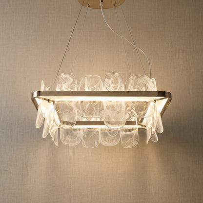 Iris Handblown Glass Petal Square Chandelier