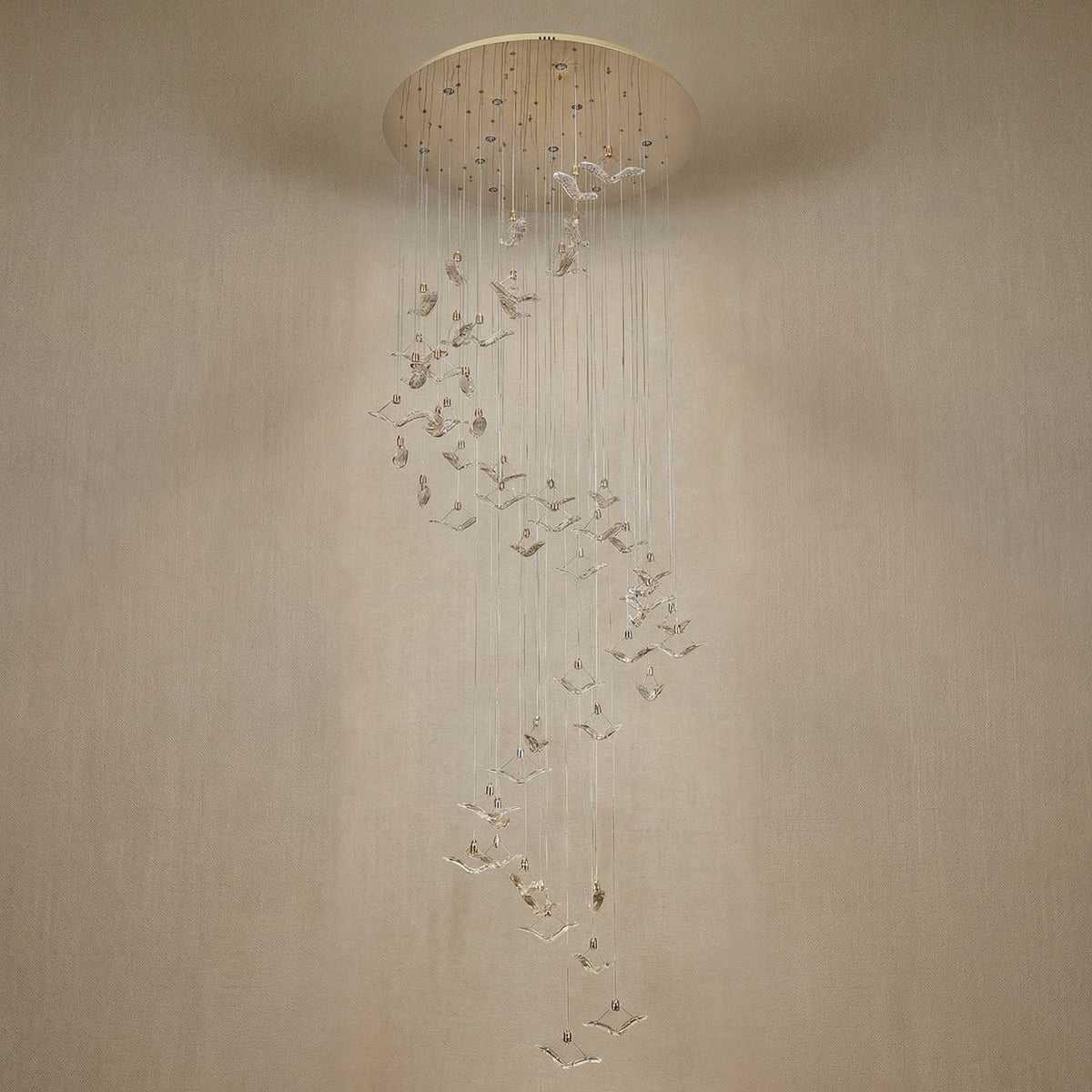 Crane Cascading Handmade Glass Chandelier - dark