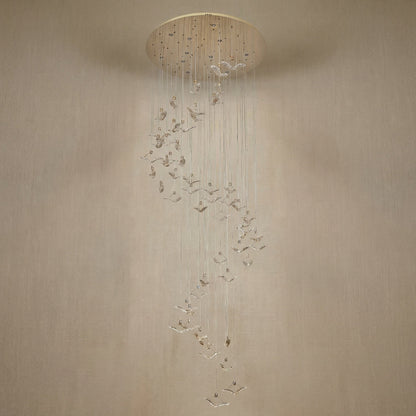 Crane Cascading Handmade Glass Chandelier - dark