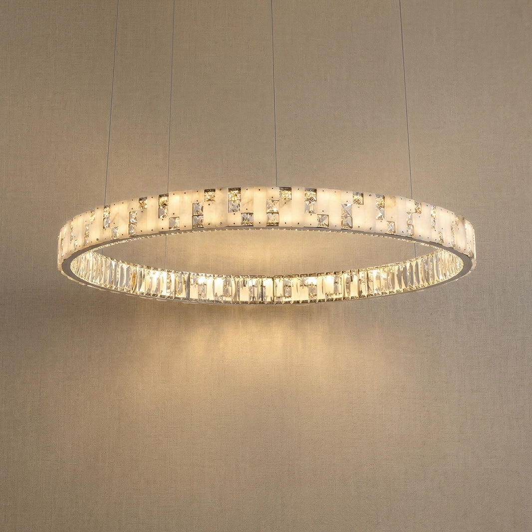 Ellery Crystal&Alabaster Round Ring Chandelier