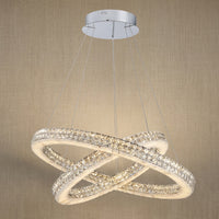 Vera 2-tier nested crystal & alabaster chandelier with chrome finish — modern dining pendant