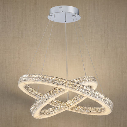 Vera 2-tier nested crystal & alabaster chandelier with chrome finish — modern dining pendant