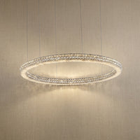 Vera 39 inch crystal & alabaster ring chandelier with chrome finish — modern dining pendant