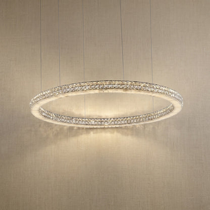 Vera 39 inch crystal & alabaster ring chandelier with chrome finish — modern dining pendant