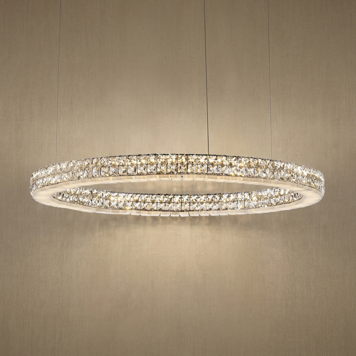 Vera 31 inch crystal & alabaster ring chandelier with chrome finish — modern dining pendant