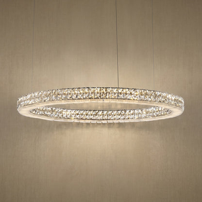 Vera 31 inch crystal & alabaster ring chandelier with chrome finish — modern dining pendant