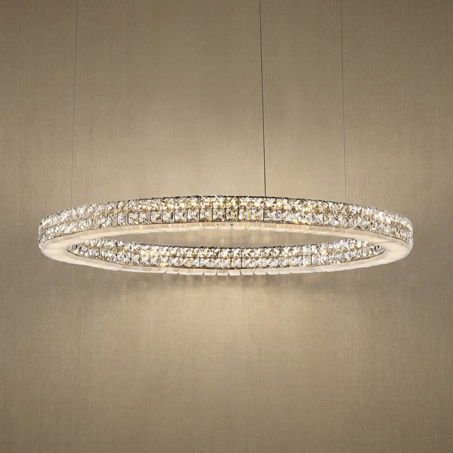 Vera 31 inch crystal & alabaster ring chandelier with chrome finish — modern dining pendant