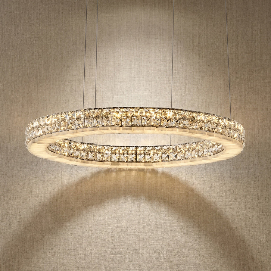 Vera 24 inch crystal & alabaster ring chandelier with chrome finish — modern pendant
