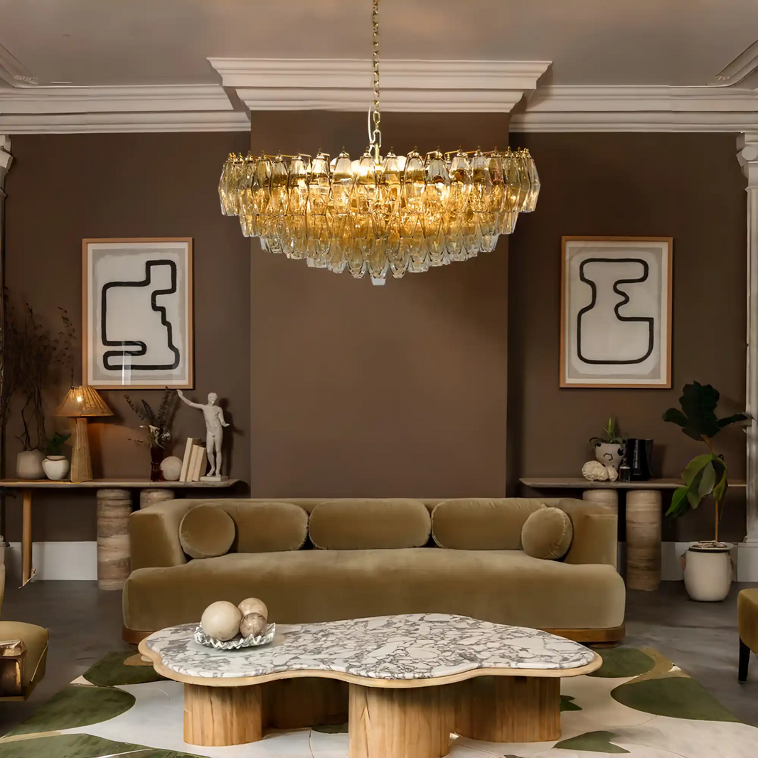 Cyra Hand Blown Tier Glass Large Murano Chandelier