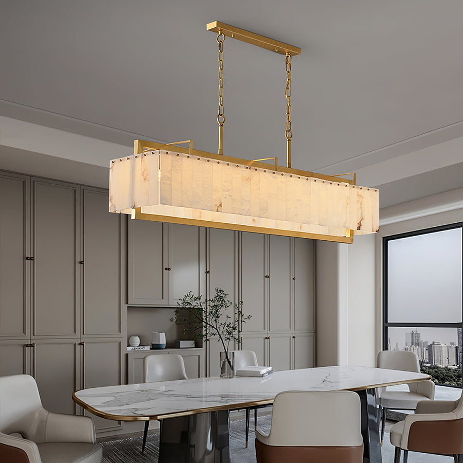 Hexa Alabaster Chandelier - L 39.4″ x W 8.3″ x H 23.6″Gold & WhiteBlushlighting