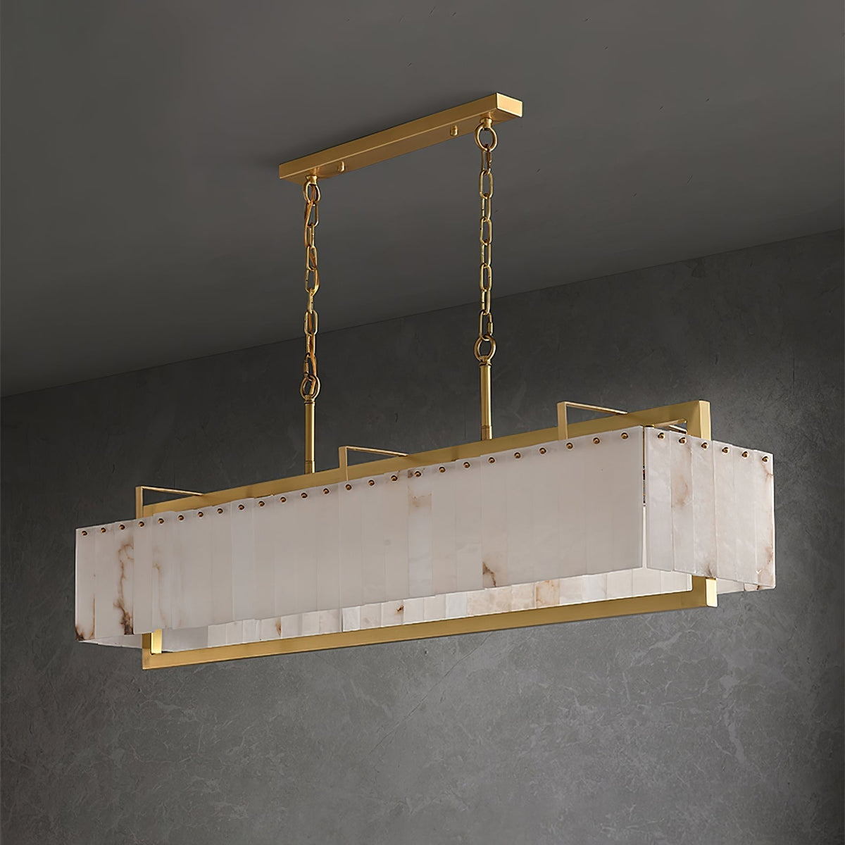 Hexa Alabaster Chandelier - L 39.4″ x W 8.3″ x H 23.6″Gold & WhiteBlushlighting