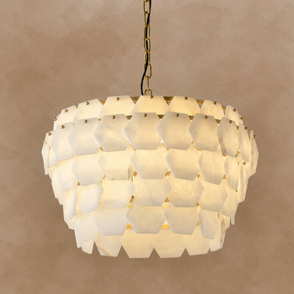 Hexa Cloud Gold & White Alabaster Pendant Light– 23.6" Diameter