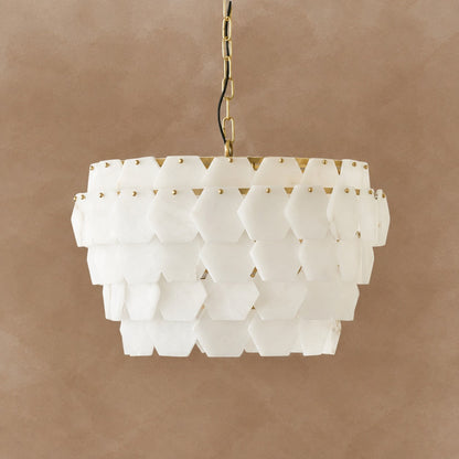 Hexa Cloud Gold & White Alabaster Pendant Light– 23.6" Diameter